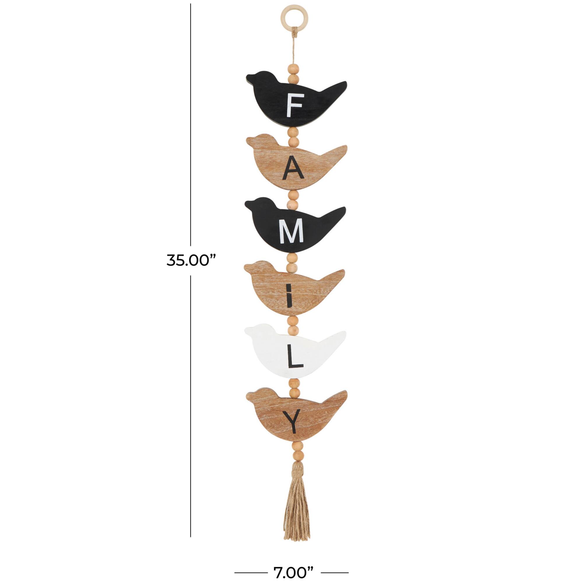 Brown Wood Bird Handmade Family Sign Wall Décor with Tassel and Bead Accents